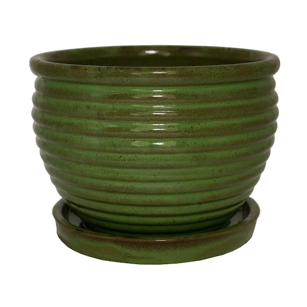 Trendspot 8.75 in. Dia Green Honey Jar Ceramic Planter