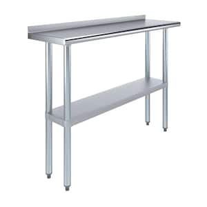 14 in. x 48 in. Stainless Steel Kitchen Utility Table with 1.5 in. Backsplash and Adjustable Shelf, Metal Prep Table