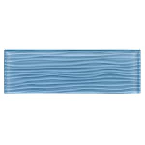 Enchant Parade Spell Blue Glossy 4 in. x 12 in. Glass Textured Subway Wall Tile (3.26 sq. ft./Case)