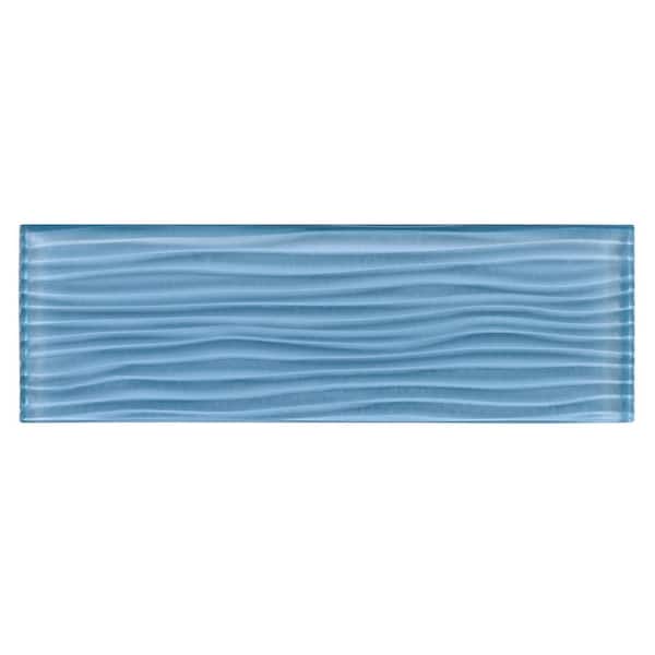 ANDOVA Enchant Parade Spell Blue Glossy 4 in. x 12 in. Glass Textured Subway Wall Tile (3.26 sq. ft./Case)