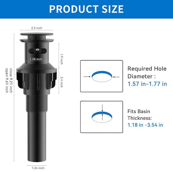 BWE Matte Black Vessel Sink Pop-Up Drain With Overflow – One-Piece Assembly For Bathroom Vanity