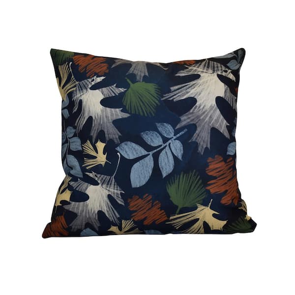 Unbranded Watercolor Leaves, Floral Print Throw Pillow, Navy Blue