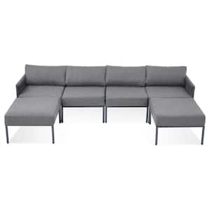 6-Piece Aluminum Outdoor Furniture Set, Modern Metal Sectional Set Sofa with Olefin 5.9 in. Thick Gray Cushions