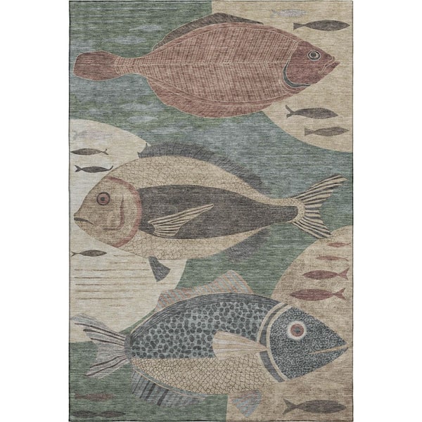 Mayfield Premium Machine Washable Abstract AMF2447 Basil 10 ft. x 14 ft. Area Rug