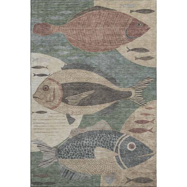 Mayfield Premium Machine Washable Abstract AMF2447 Basil 9 ft. x 12 ft. Area Rug