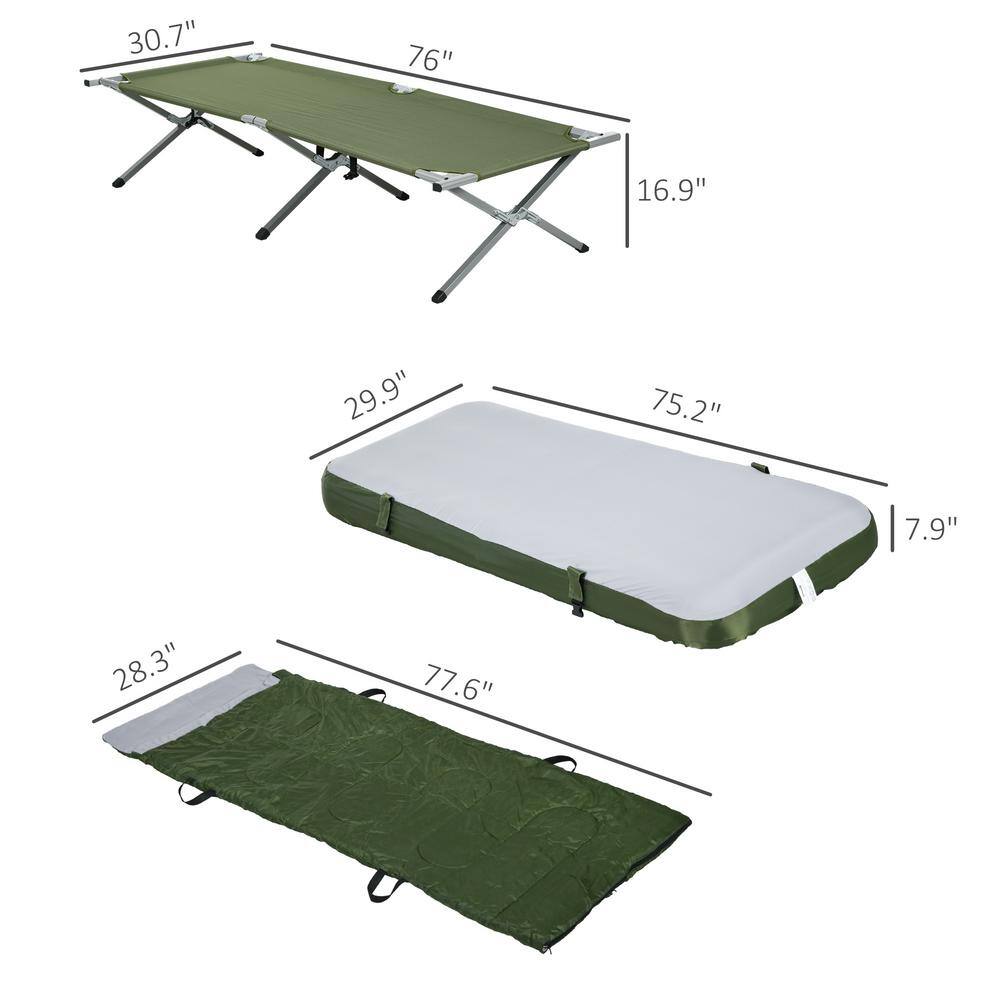 Outsunny Green Folding Camping Cot with Mattress and Pillow