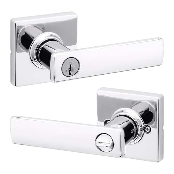 Kwikset Breton Square Polished Chrome Keyed Entry Door Handle Featuring SmartKey Technology