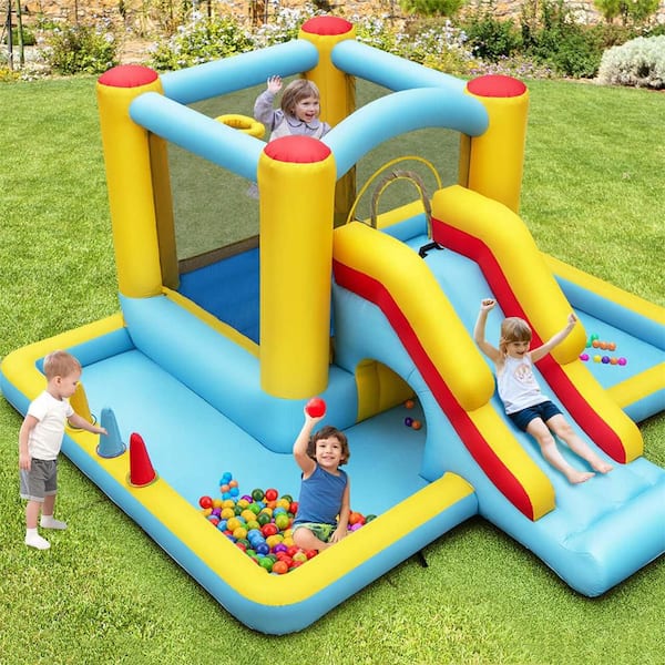 Inflatable Bounce House with Slide Jumping Area Tunnel Ball Pit Blower Excluded