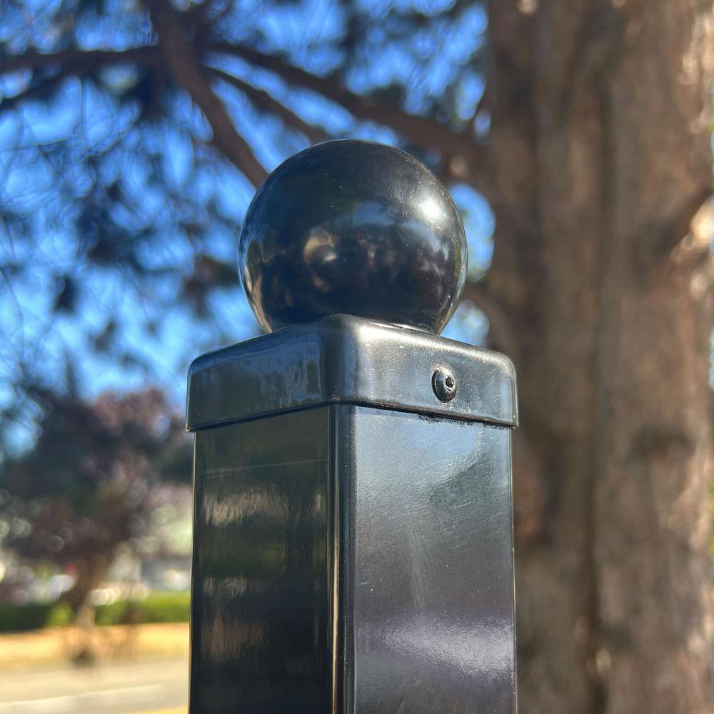 Black Galvanized Steel Ball Top Driveway Gate Post Cap, 3.5 x 3.5 Inches
