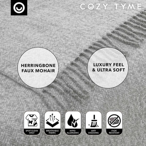COZY TYME Zamir Light Grey Faux Mohair Acrylic 50 in. x 60 in
