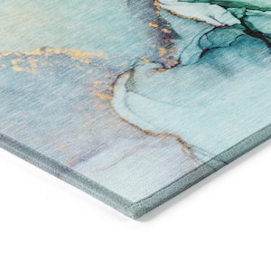 Chantille ACN506 Teal 1 ft. 8 in. x 2 ft. 6 in. Machine Washable Indoor/Outdoor Geometric Area Rug