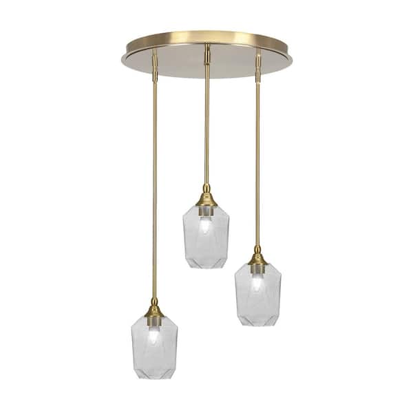 Unbranded Villa 3 Light New Age Brass Pendant, Cluster Pendant Light with 6.25 in. Smoke Glass Shades, No bulb Included