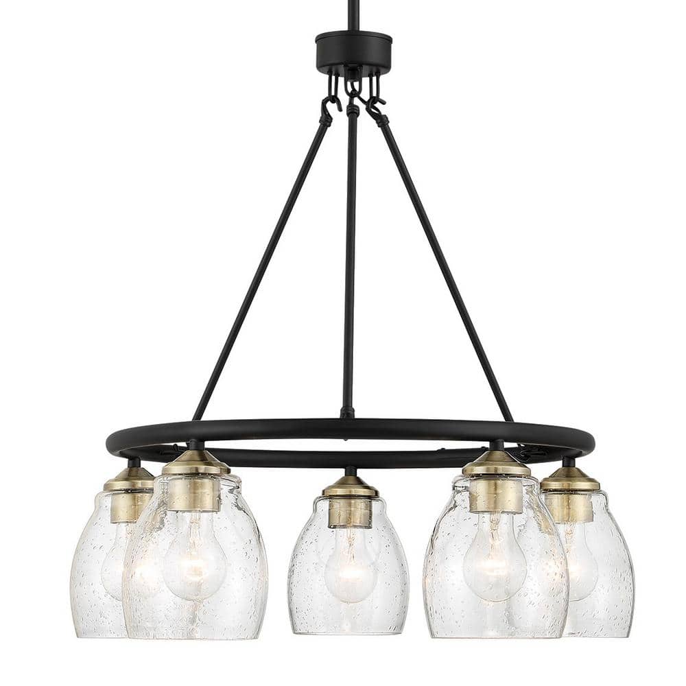 Winsley 5-Light Coal and Stained Brass Chandelier with Clear Seeded Glass Shades
