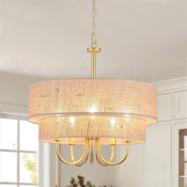 ADSENSTY 5-Light 2-Tier Gold Farmhouse Candle Chandelier with