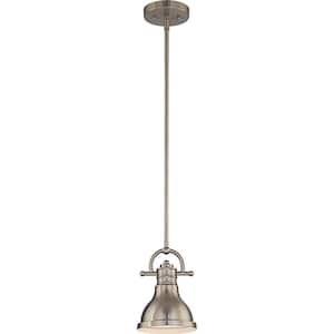 1-Light Indoor Brushed Nickel Downrod Mini Pendant with Bell-Shaped Bowl