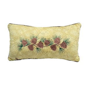 Cabin Raising Pine Cone Brown, Gold, Green Polyester 11 in. x 22 in. Rectangular Throw Pillow