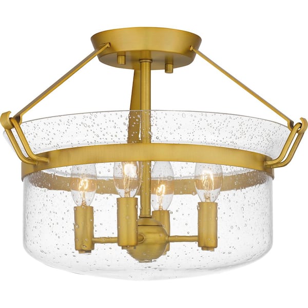 Quoizel Prescott 15.75 in. 4-Light Aged Brass Semi-Flush Mount