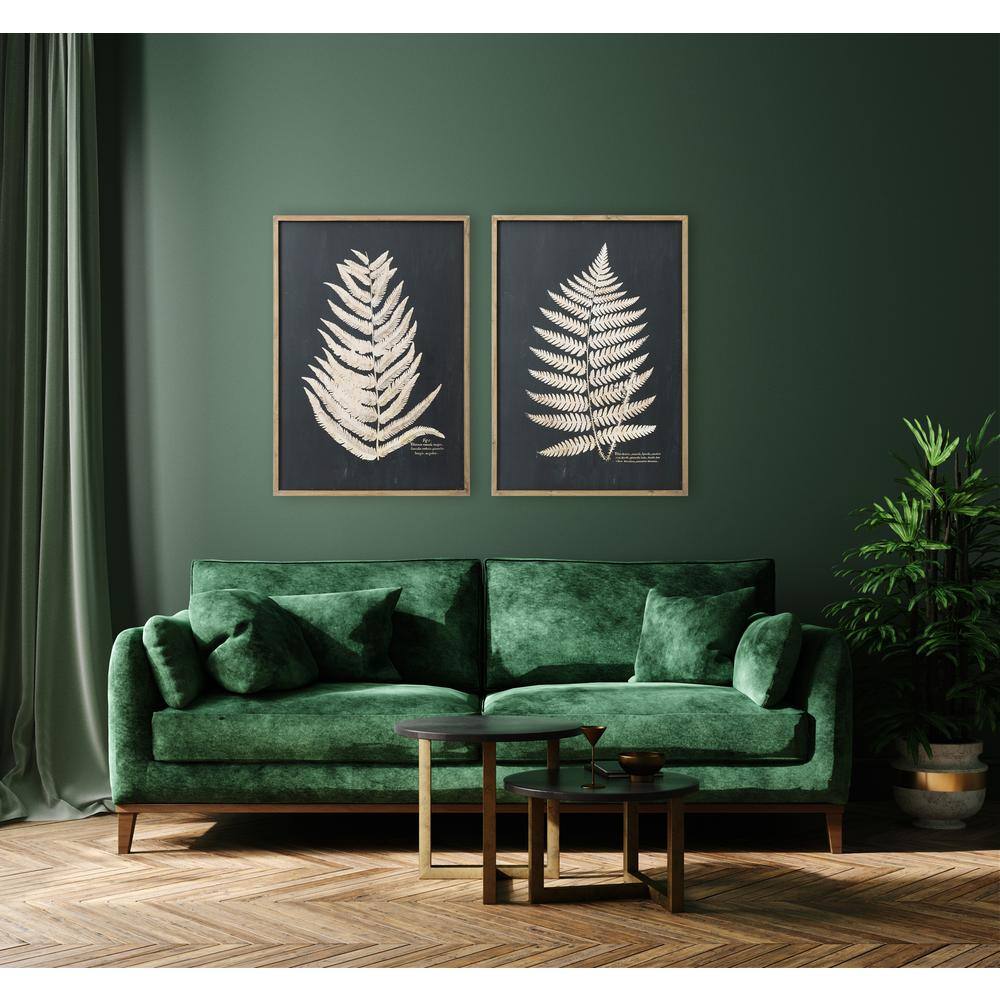 Set of 2 Black and White Fern Leaf Framed Canvas Prints