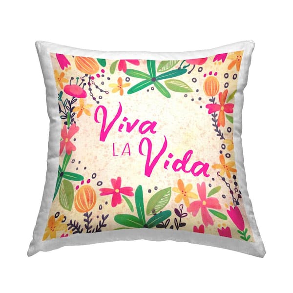 Stupell Industries Live Life Florals Multi-Color Floral Polyester 18 in. x 18 in. Indoor Throw Pillow