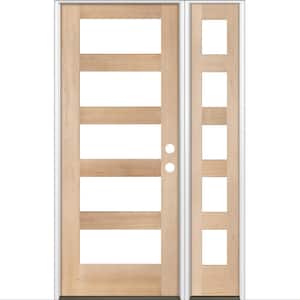 46 in. x 80 in. Modern Hemlock Left-Hand/Inswing 5-Lite Clear Glass unfinished Wood Prehung Front Door with Sidelite