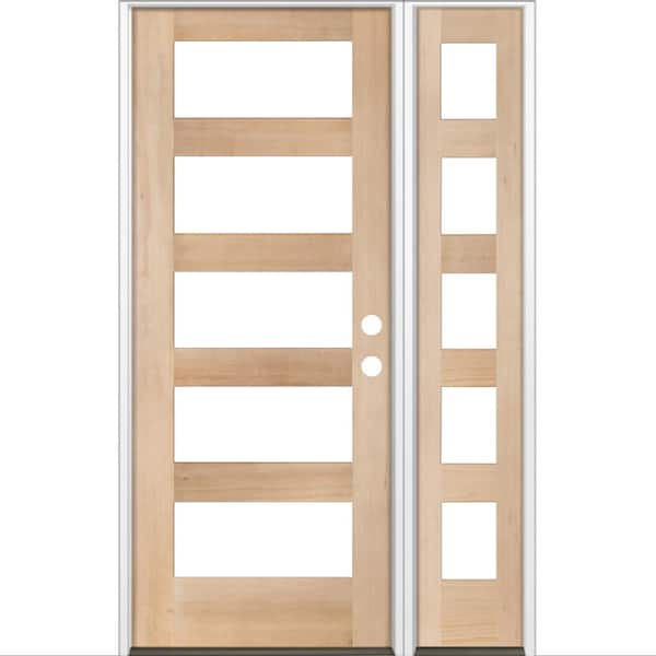 46 in. x 80 in. Modern Hemlock Left-Hand/Inswing 5-Lite Clear Glass unfinished Wood Prehung Front Door with Sidelite