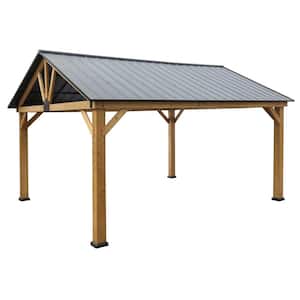 15 ft. x 13 ft. Cedar Wood Frame Pitched Roof Metal Hard Top Gazebo
