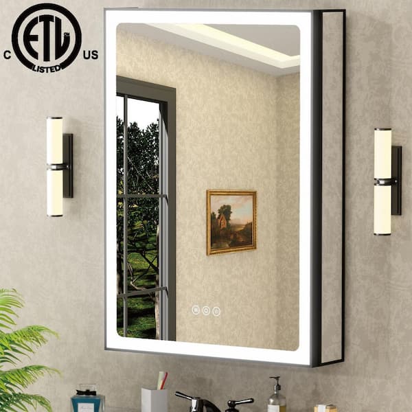 Amelia 24 in. W x 30 in. H Rectangular Aluminum Medicine Cabinet with Mirror, Adjustable Shelf, Dimmable Light, Anti-Fog