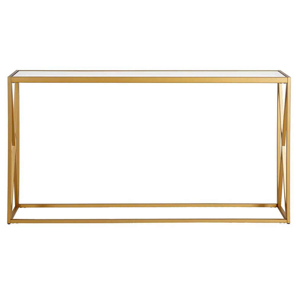 Modern Geometric 55" Brass Console Table with Tempered Glass Top