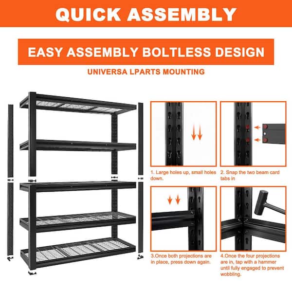 Siavonce 60 in. W x 72 in. H x 23.6 in. D 5-Tiers Heavy Duty Metal
