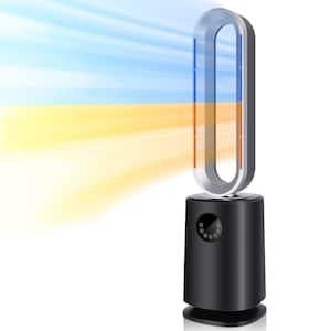 35 in. Space Heater Bladeless Tower Fan, Heater and Cooling Air Purifier, with Remote Control, Air Circulator Fan-Black