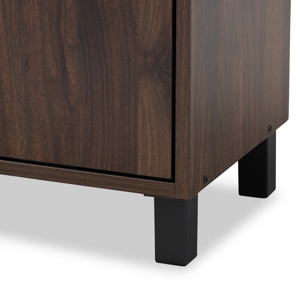 Walnut Brown 2-Door Wood Entryway Shoe Storage Cabinet with Open Shelf