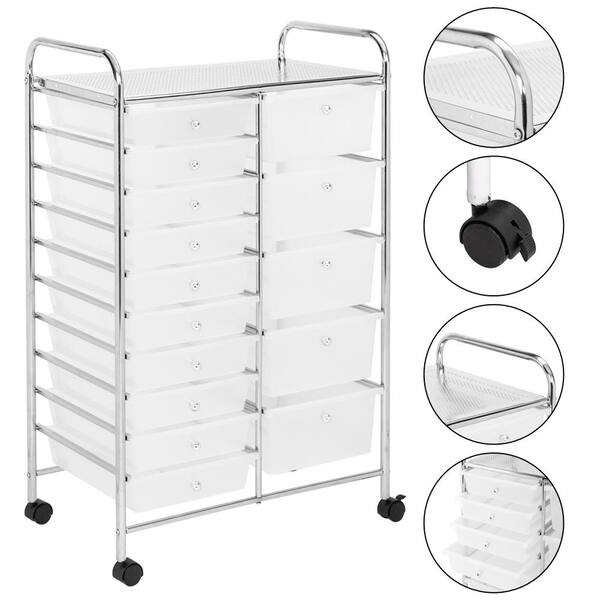 12 Plastic Drawers Rolling Cart Storage Organizer Bins with Four wheels in  White