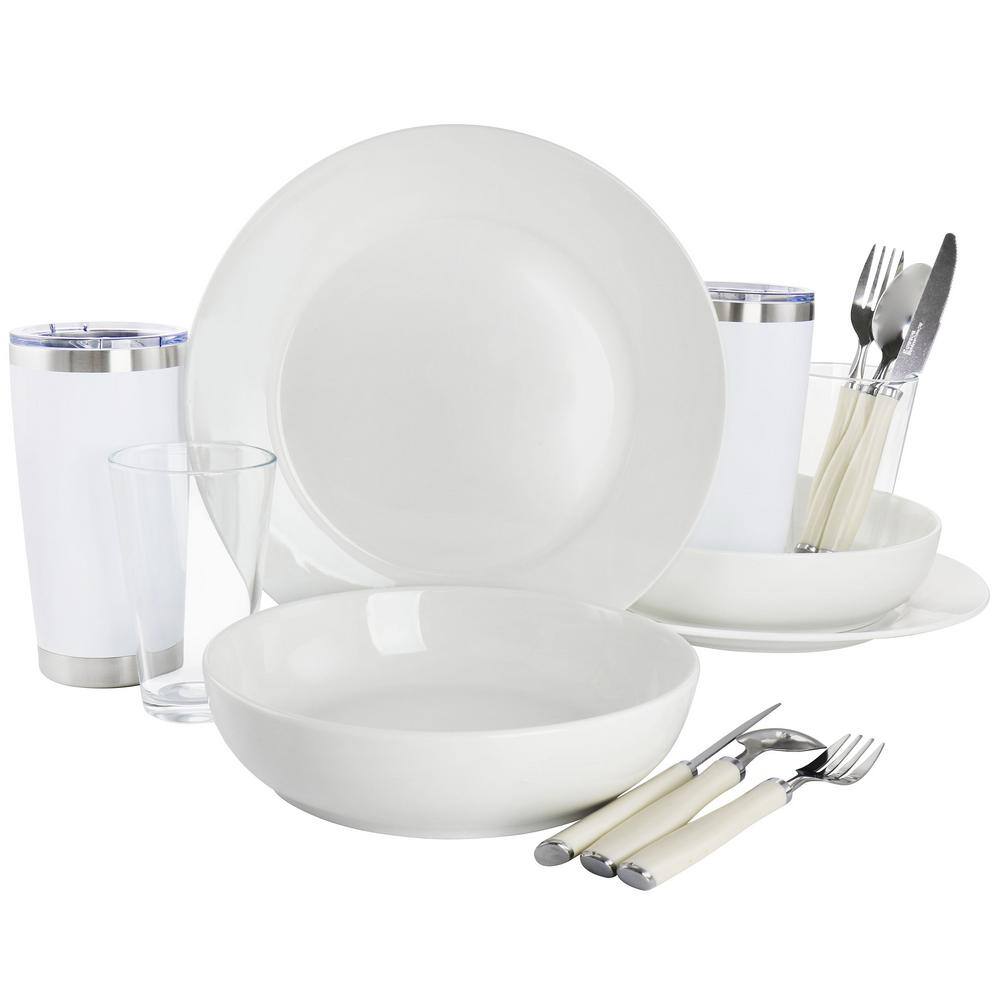 Gibson Home Nobella 14Piece White Fine Ceramic Dinnerware Set