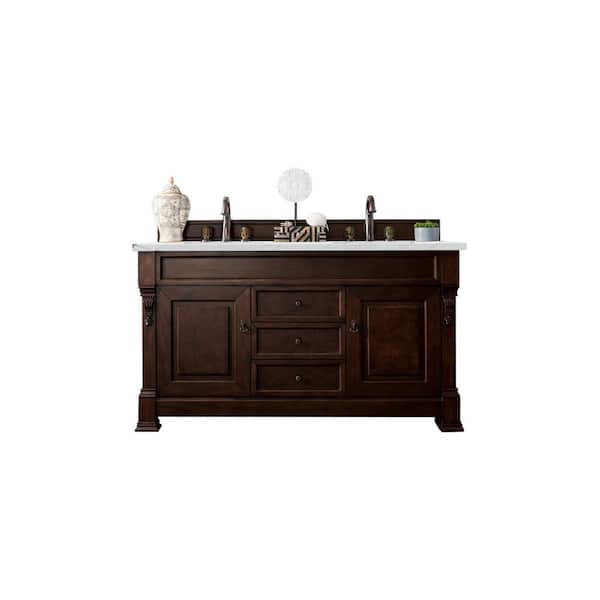 James Martin Vanities Brookfield 60 in. W x 23.5 in. D x 34.3 in. H Bathroom Vanity in Burnished Mahogany with Ethereal Noctis Quartz Top