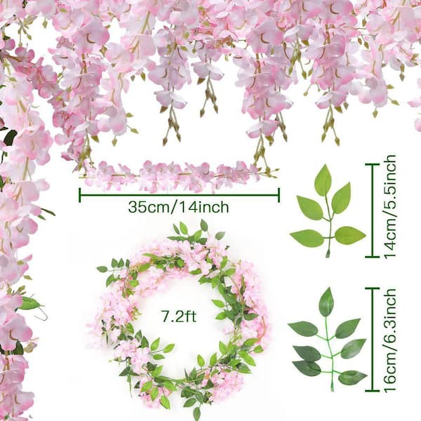 86.6 in. Pink Indoor/Outdoor Artificial Wisteria Hanging Flowers
