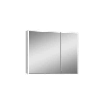 Vienna 32 in. x 28 in. Lighted Impressions Frameless Surface-Mount LED Mirror Medicine Cabinet in Aluminum