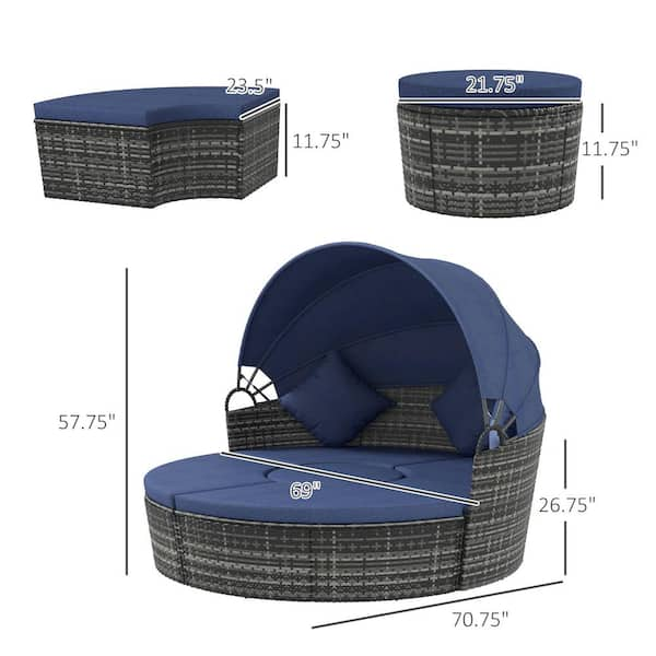 Round Convertible Daybed with Cushions 4-Piece Metal Patio Conversation Set  with Sunbrella Cushions