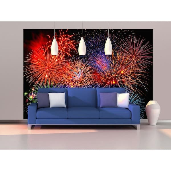 Ideal Decor 100 in. x 144 in. Fireworks Wall Mural
