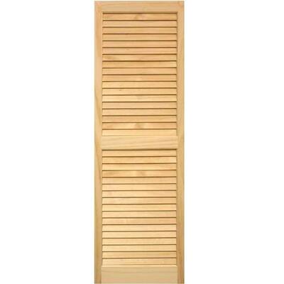 15 in. x 55 in. Louvered Shutters Pair Unfinished