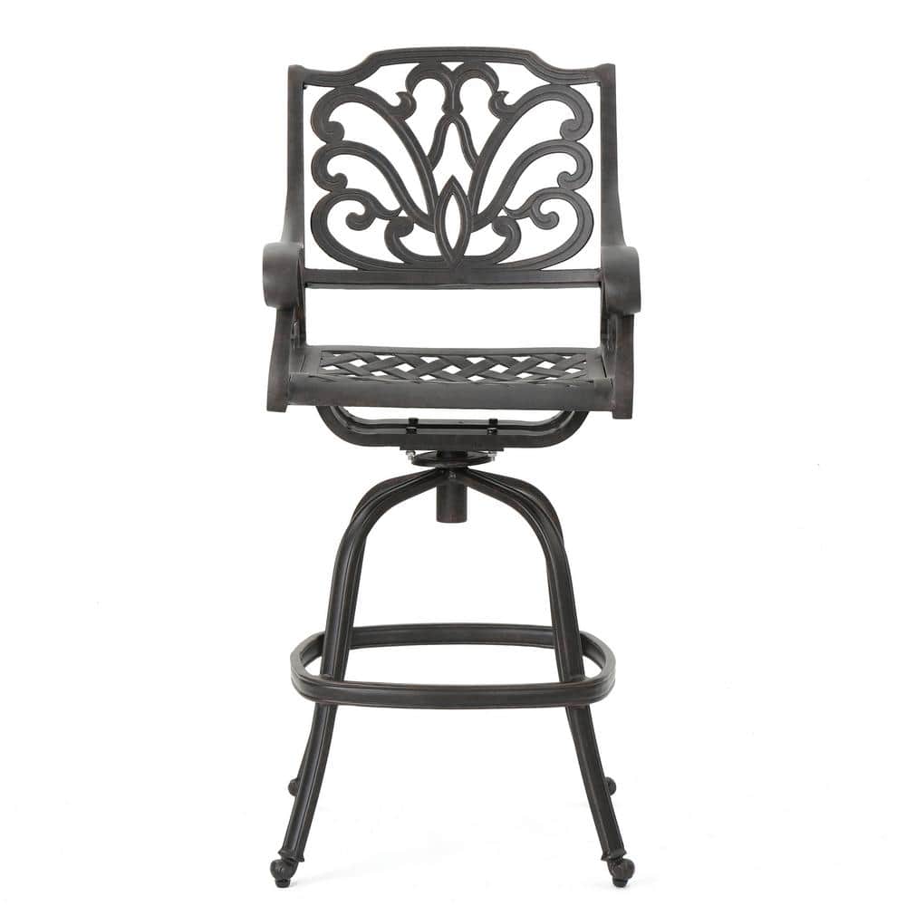 Traditional Swivel Cast Aluminum Outdoor Bar Stool w/Lattice Pattern Design