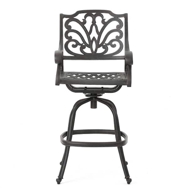 Unbranded Traditional Swivel Cast Aluminum Outdoor Bar Stool w/Lattice Pattern Design & Scrolled Arms in Copper & Rust Resistant