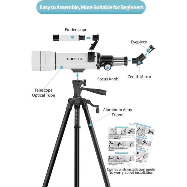 CHIZEHO Astronomical Telescope For Beginners & Kids - 70mm Lens With 150x-333x Magnification, Tripod & Phone Adapter