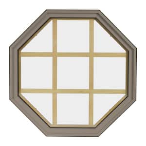 24 in. x 24 in. Octagon Sandstone 4-9/16 in. Jamb 9-Lite Grille Geometric Aluminum Clad Wood Window