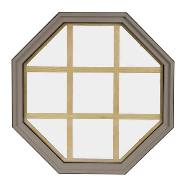 FrontLine 36 in. x 36 in. Octagon Sandstone 6-9/16 in. Jamb 9-Lite Grille Geometric Aluminum Clad Wood Window