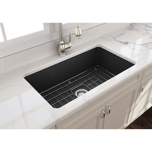 Sotto Undermount Fireclay 32 in. Single Bowl Kitchen Sink with Bottom Grid and Strainer in Matte Dark Gray