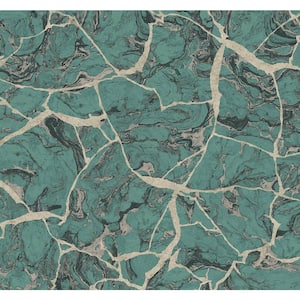 60.75 sq. ft. Metallic Teal Marble Faux Paper Unpasted Wallpaper Roll