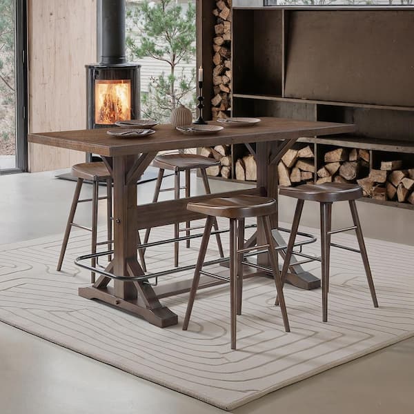 Finn 5-Piece Brown Finish Wood Top Pub Height Dining Set, Seats-6