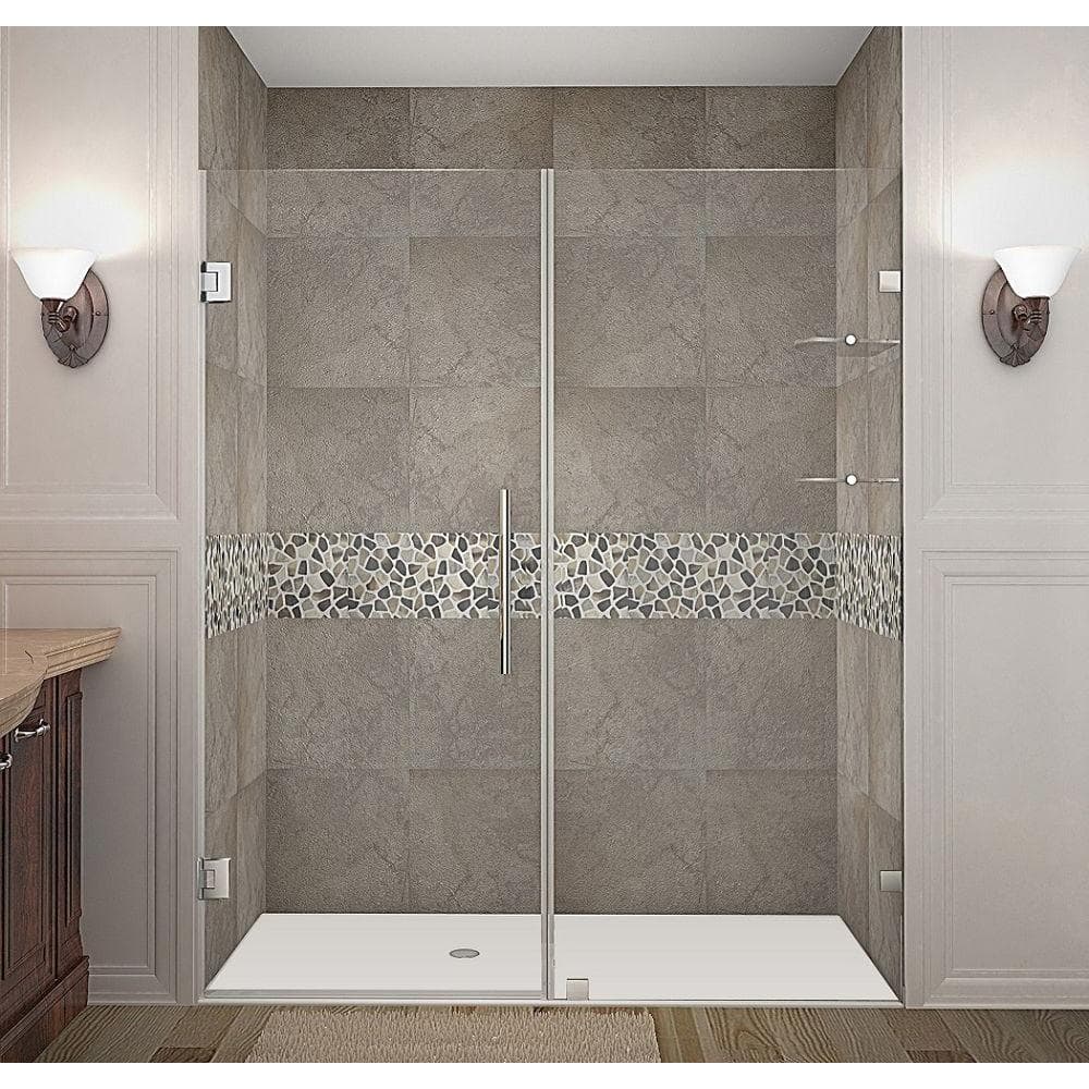 Aston Nautis GS 65 in. x 72 in. Completely Frameless Hinged Shower Door with Glass Shelves in Chrome -  SDR990-CH-65-10