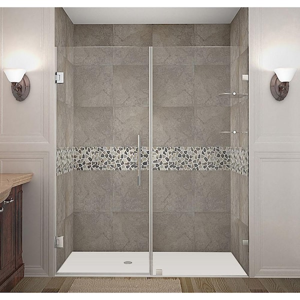 Aston Nautis GS 65 in. x 72 in. Completely Frameless Hinged Shower Door with Glass Shelves in Chrome