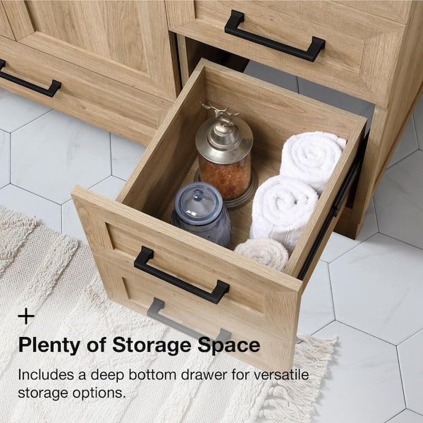 Glacier Bay - Tobana 42 in. W x 19 in. D x 34.5 in. H Single Sink Bath Vanity in Weathered Tan with White Engineered Stone Top
